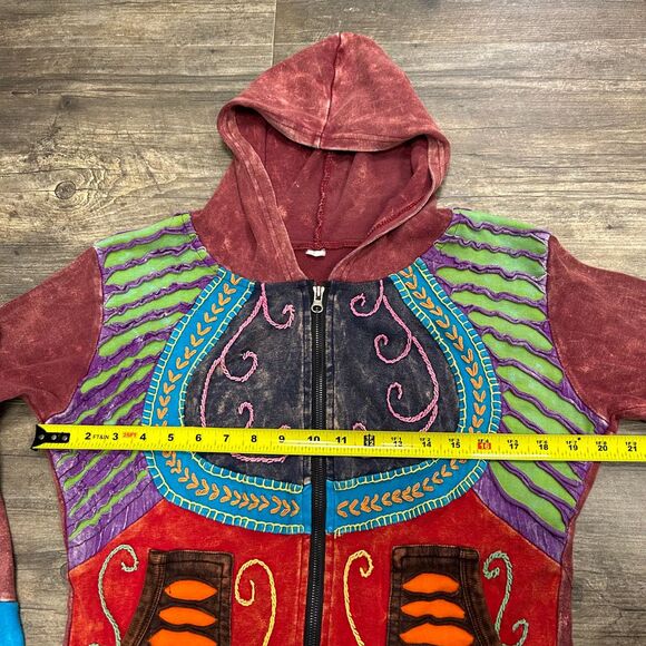 Bohemian Embroidered Ripped Razor Cut Jacket‎ Hooded Women NO SIZE TAG Cotton - Picture 6 of 7